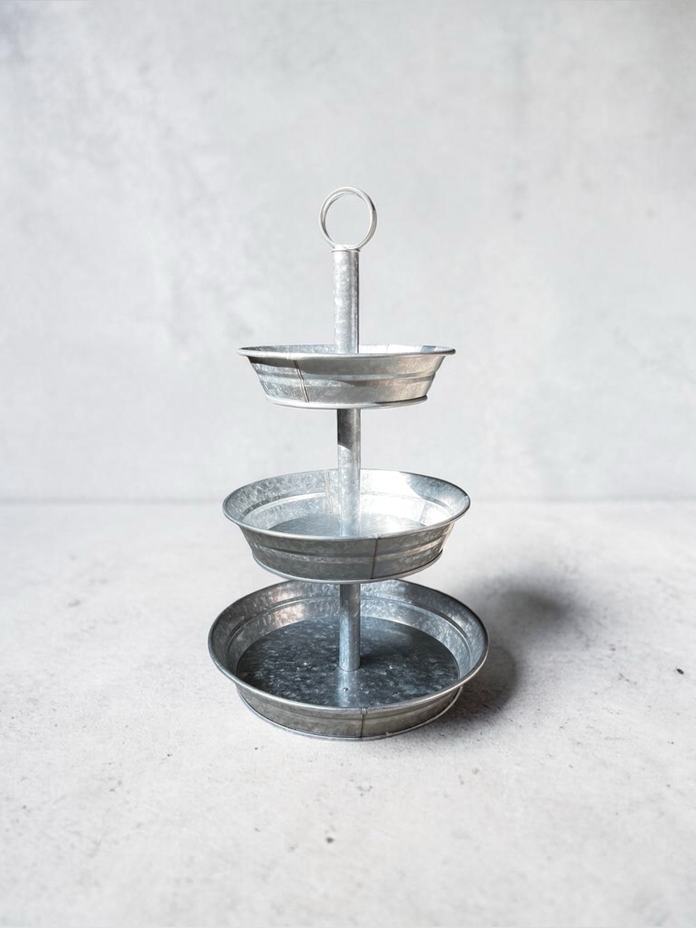 Galvanized Three Tiered Serving Stand - 3 Tier Metal Tray Platter - Picture 3 of 13